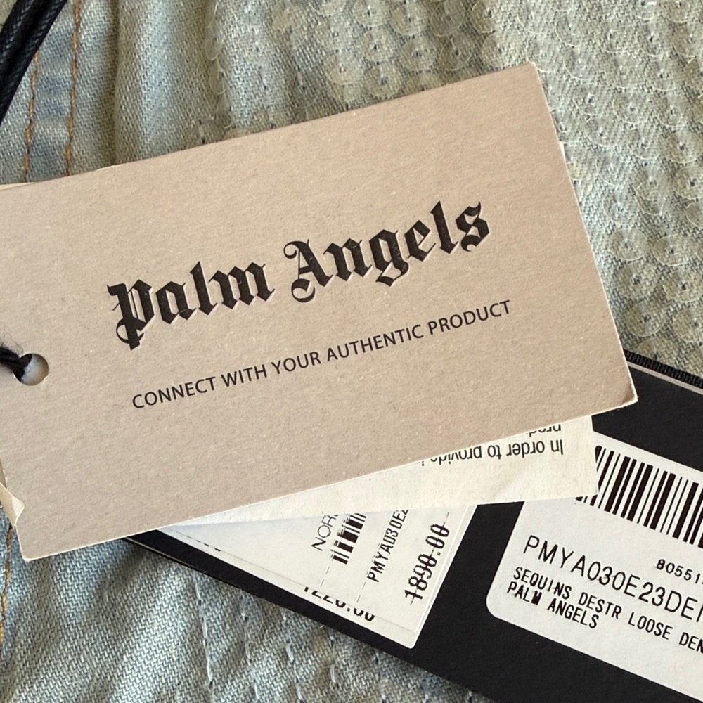 Palm Angels Light Gray Distressed Men's Jeans - Picture 6 of 14